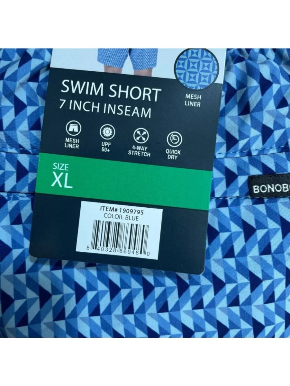 NWT Bonobos Swim Shorts Men's XL Blue UPF 50+ Quick Dry 4-Way Stretch
